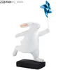 Arts and Crafts Cartoon animal sculpture Rabbit windmill Cute bunny Simulation animal Resin crafts ornaments Childrens room decorationL2447