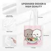 Shopping Bags Kawaii Printed Peach And Goma Eating Salad Tote Bag Portable Canvas Shopper Shoulder Handbag