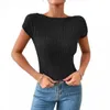 2024 Sommer neu sexy sexy Slim Fit Open Rücken kurz oben, breit gestreiftes kratziges Kurzarm-T-Shirt für Frauen