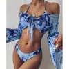 Swimwear femminile 2024 sexy tre pezzi Bikini Set manica lunga coperta di donne con costumi da bagno da bagno da bagno Summer Beach Wear