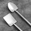 Löffel 1/2pcs Edelstahl Eis Cream Coffee Löffel Shovel Form Tee Dessert Kuchen Langes Griff quadratische Tischgeschirr Küchenwerkzeuge