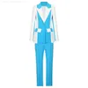 Calças de duas peças femininas S-3xl de alta qualidade e cor branca correspondente a um botão de jaqueta de manga longa+fit slim feminino de roupas femininas setc240407