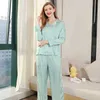 Thuiskleding herfst nieuwe lange slaap roze streep ijs zijden pyjama set dames lange slaap pyjama's huis twee delige set gratis leveringl2403