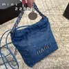 Marka designerska klasyczna mini niebieska dżins nit 22 Torby na monety srebrne łańcuch paska crossbody torebki na ramię z literą ol trendy torebka luksusowa torebka 17x18cm