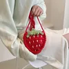 Mode und niedliche Erdbeer -Crossbody -Tasche, purer handgefertigter häkelner gestrickter Wolltasche, lässige Mini -Umhängetasche, Frauenbeutel