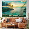 Tapisserier Ocean Tapestry Wall Hanging Art Beach Palm Tree Landscape Estetic For Bedroom vardagsrum sovsal