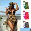 Swim Wear Retro Printed Sexy Bikini Swimsuit With Lace-Up Europe And The United States Mesh Three-Piece Drop Delivery Sports Outdoor Dh95V