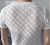 夏のメンズTシャツ夏の丸い首ウルトラルシンアイスシルクTシャツストレッチオスの格子縞のスリムフィットショートスリーブニットTシャツトップホム3xl