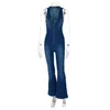 Kvinnor jumpsuits rompers konstig bomull elegant denim jumpsuit kvinnor ärmlösa blixtlås mode hipster casual high street breda ben droppa dhojf