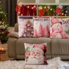 Pillow 45CM Christmas Pillowcase Cartoon Printed Cover Pink Linen Home Bedroom Ornaments Year Xmas Decoration