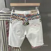 Men's Shorts Korean style luxury summer denim shorts with white embroidery mens designer casual straight fashion denim Harajuku shorts J240407