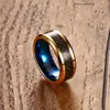 Wolfram Carbide Jewlery Herren Ehering -Band -Verlobungsring Ip Gold Blau mit schwarzer Kohlefaser inaly 8mm