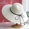 Breda randen hattar hink hattar 2024 Summer Sun Hat Childrens Sunshade Straw Hat Leisure Big Eaf Beach Hat Elegant Foldble Sun Hat For Beach Potage 240407