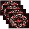 Table Mats Placemats de Noël Ensemble de 4 Jesmacti Wreath 18x12 pouces joyeux rouge noir extérieur