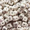 Perles de bois 500pcs lot de lettre alphabet naturelle cube en bois 8x8 mm 10x10 mm pour bijoux faisant du bracelet bricolage neklace perles lâches166g drop d dh2fl