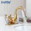 Waschbecken Wasserhähne Zappo Gold Swan Entenbezugsmischer Taps 2 Griffe Deck montiertes Delphin -Ed