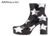 Mstacchi Platform Ankle Boots For Women Luxury Print Stjärna Verkligen läder Hög klackar Skor Kvinnor Runda klackar Botines Mujer 2011058218085