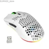 Camundongos novos 2.4g de games sem fio Mouse leve Office Home Office RGB 3600DPI Adequado para laptop para PC Black e branco Y240407