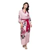 Home Kleding Vrouw Lang satijnen gewaad Kimono Bathrobe jurk afdrukken Bloem nachthemd slaapkleding Spring zomer losse jurk lounge slijtage