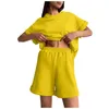 Suits-survêtements féminins 2024 Printemps d'été 2 pièces Sets Femmes Tenue de femme Couleur solide cou rond à manches courtes Shorts supérieurs