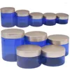 Opslagflessen donkerblauw plastic brede mondfles 100 ml 120 ml 150 ml 200 ml 250 ml lege crème container cosmetische potten potten met deksels