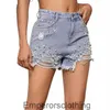 2024 Spring/Summer Broken Chain Beaded High Waist Denim Shorts Womens Hot Pants