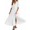 Robes de fête Femmes Maxi Robe élégante A-Line avec des détails plissés en V Colonde à crampon pour les vacances d'été ou la plage