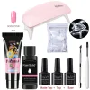 Medicine Acrylic Gel Nail Kit with Uv Led Lamp Dryer 12/6 Pcs Gel Polish Manicure Set Pink Poly Nail Gel for Nail Tip Exrension Building