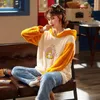 Home Clothing Autumn Women Sleep Set Coral Fleece Long Sleeve Nightwear 2PCS Pajamas Suit Yellow Flannel Sleepwear Intimate Lingerie