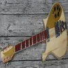 660 6 Strings Natural Electric Guitar Neck Thru Body Gloss Varnish Red Fingerboard Checkerboard Binding Sparkle Gold Pickguard3155838