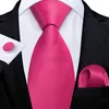 Krawat dibangu nowy gorący różowy solidny jedwabny krawat męski kieszonkowy spinki do mankietu prezent
