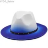 Wide Brim Hats Bucket Gradient coloré Tie Dye Fedora Unisexe Femmes Artificial Mélangation du chapeau en feutre Trilby Jazz Church YQ240407