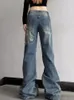 Damesjeans Agagirl Koreaanse vrouwen Baggy Harajuku Fashion Star Patchwork Low Taille Boot Cut Denim Pants Y2K Causale KPOP Wide Been Bottoms