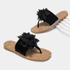 Slippers Women Wood Pattern Flat Thong Sandals Fashion Open Toe Slide With Flower H37A