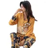 Roupas em casa Imprimir pijamas Terne Sleep Conjunto Lady Nightgown Wear 2pcs Topspants Sleepwear Setin Lounge Pijamas Lingerie íntima