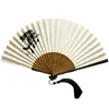装飾的な置物中国スタイルの紳士ハンドヘルドコットンとリネン折りたたみ式ファン日本の印刷禅竹ハンドル