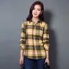 S4XL Women Cotton Shirt Spring Autumn Winter Casual Longsleeve Brushed Plaid Stripe Shirts Girls Tops Blus Female 240407