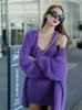 Robes de travail violet kawaii deux pièces ensembles femmes coréennes sweet sexy sweet fête robe duveteuse costume féminin solide manteau lâche Mini 2024