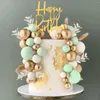 Party Supplies 47Pcs Green Balls Cake Topper Boho Grass White Gold Pearl Happy Birthday Decorations For Wedding