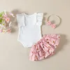 Kleidung Sets Mode Baby Girls Summer Outfit Rüschenhülse gerippte Strampler Blumen Culottes Stirnband 0-24 Monate