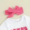 Zestawy odzieży Baby Girl Summer Stroje rozmyte litera haft z krótkim rękawem szorty rompers opaski na głowę 3pcs