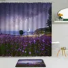 Duschgardiner 2st Fantasy Colorful Starry Sky Landscape Curtain Moon Purple Flower Tree Badrum Non-Slip Bath Mat Set Decor