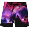 Short masculin Summer Mens Beach Shorts Sports de natation S-6xl Pantalons Wolf 3d Mentide imprimé Galaxy Surfing Shorts respirant Gym SwimsuitC240402