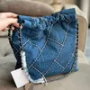 22B jeans de lixo designer feminino bolsa de ombro hardware prateado bolsa de luxo moeda matelasse cadeia bolsa de compras saco 240415
