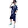 Kledingsets tienerjongens zomer kleding shorts print polo shirts 2pcs sport pak kinderen kinderen 6 8 10 12 13 14