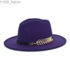 قبعات حافة واسعة دلو فيدورا قبعة الخريف شتاء حزام الجاز للنساء للجنسين من الصوف بنما Trilby Derby YQ240407