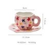 Cups Saucers 300ml Hand-painted Flower Ceramic Coffee Cup Home Office Mug With Saucer Breakfast Milk Juice Tea Handle Gift Microwave Safe