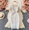 Nouvelles femmes039s Sexy Gauze Puff Sleeve courte creux Crochet Lace Floral Bodycon Tunique Robe crayon smlxl5978799