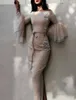 2020 nowe eleganckie długie rękawy Sukienki wieczorowe aplikacje Hafty Haftowane na ramię Formalne suknie wieczorowe