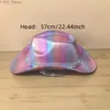 Breda brimhattar Bucket Laser Rainbow Cowgirl Hat Hot Stamped Jazz Fedora Bright Hip Hop Party Rave Cowboy Y2K YQ240407